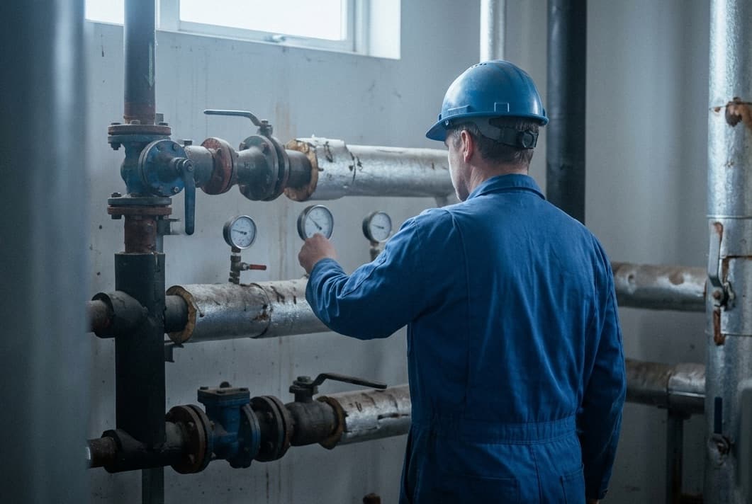 Technician inspecting building plant equipment