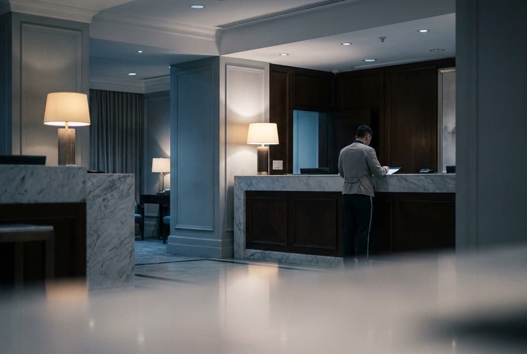 Hotel front-desk staff in an upscale lobby