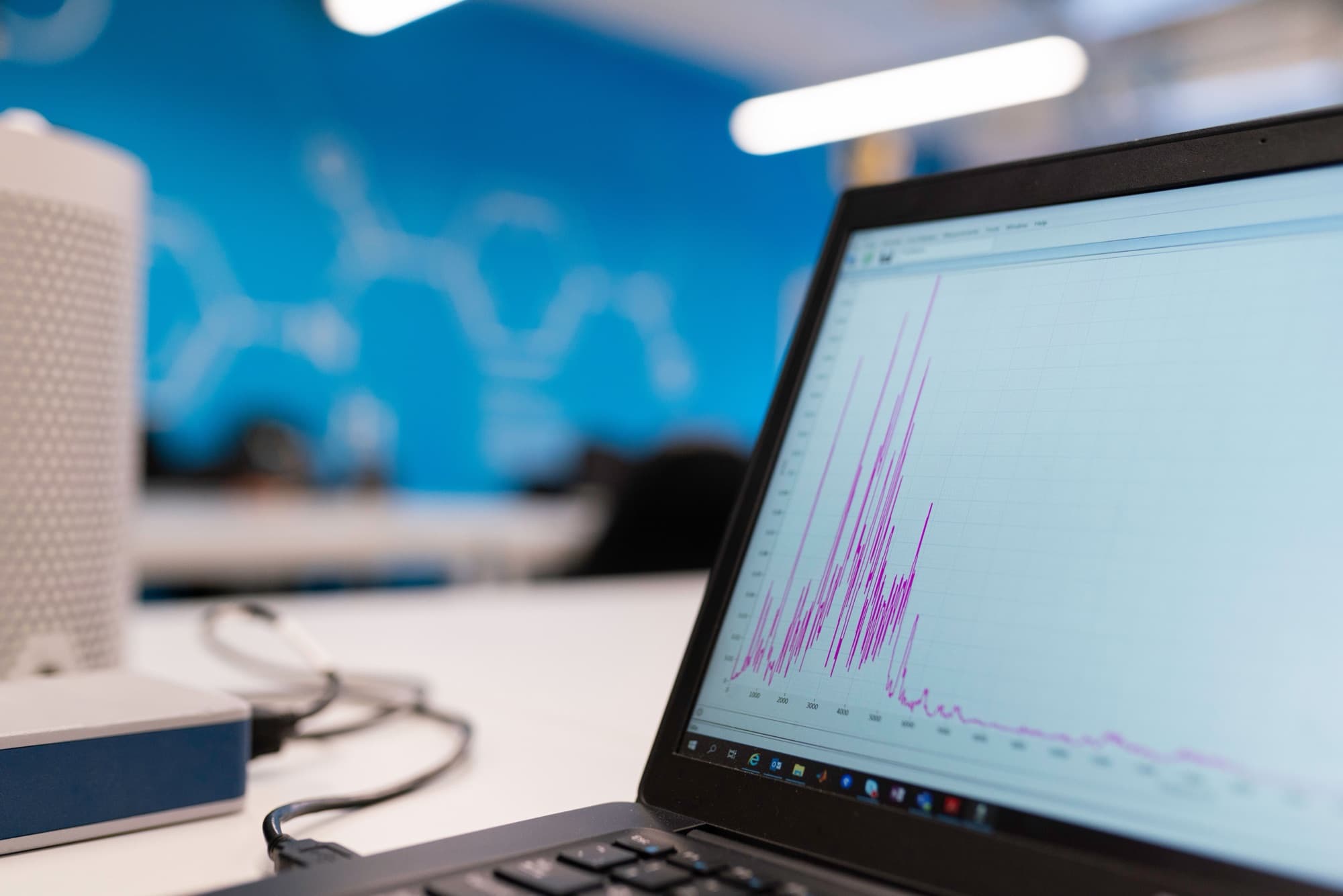 Analytics charts and market data on a laptop screen